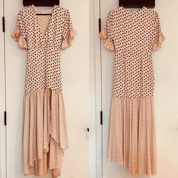 💖NWOT Gorgeous Privacy Please Solano Maxi Dress Polkadot Print XS Sash Lined💖 - Picture 2 of 14